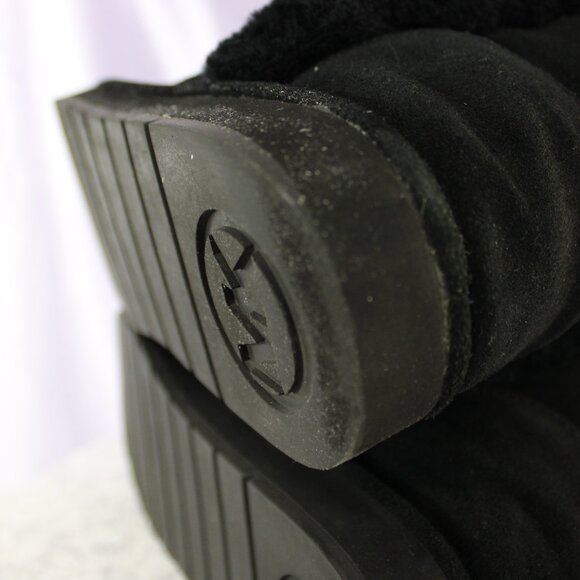 Michael Kors Black Suede Shearling Mid-Calf Winter Boots MK Logo Women’s - Picture 6 of 8